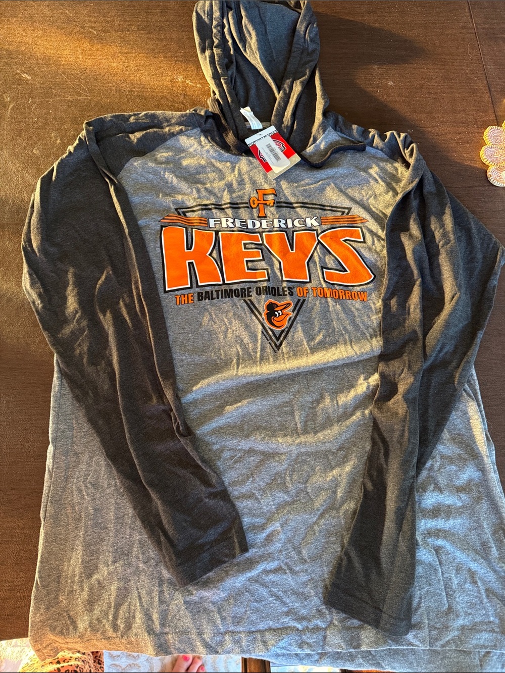 MLB Frederick Keys Hooded Long-Sleeve Shirt - Gray & Black with Orange Logo